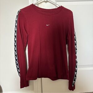 Nike Red Long Sleeve Shirt with Logo Sleeves